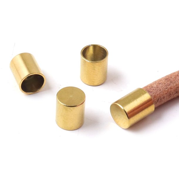 Cord end without loop, gold-plated steel, with flat end, 7x6 mm, hole 5 mm, 4 pcs