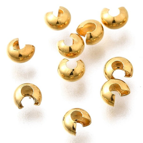 Crimp cover, hides knots or crimps, durable gilded stainless steel, 3mm. 10pcs.