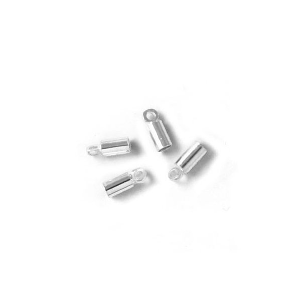 Cord end, silver plated brass, glue-in end 4/3mm, 6pcs.