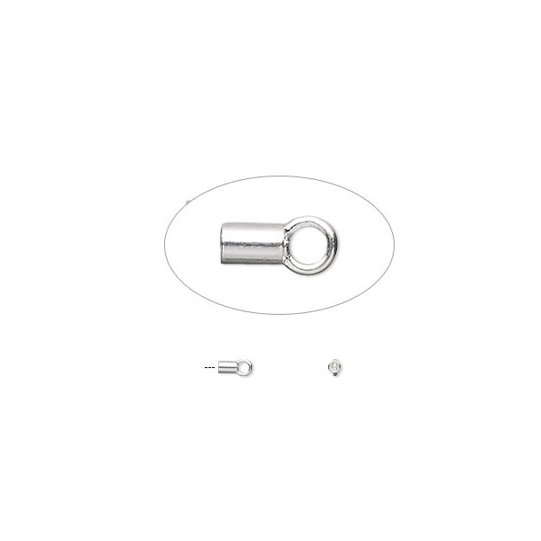 Small cord end with large eye, silver-plated brass, 2/1.5mm, 10pcs.