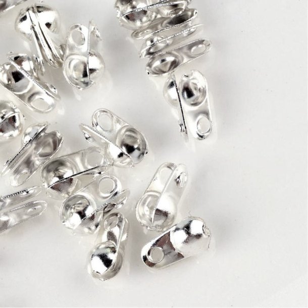 Bead tip cord end clamp on with double loop for 3 4mm ball chain etc. silver plated 10pcs