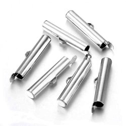 Endverschluss f&uuml;r gewebte Armb&auml;nder, silber/platinfarbenes Messing, 26x5 mm, 6 Stk.