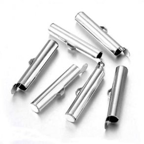 Endverschluss für gewebte Armbänder, silber/platinfarbenes Messing, 26x5 mm, 6 Stk.