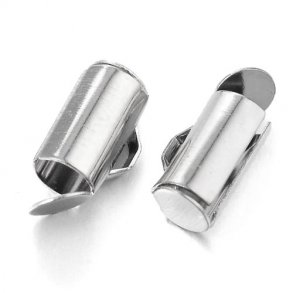 Endverschluss für gewebte Armbänder, platinfarbenes Messing, 9x4 mm, 6 Stk.