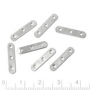 Chain spacer bar, silver plated brass, 3 holes, 17x3mm, 10pcs
