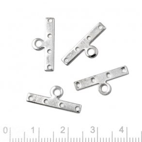 Chain connector, silver plated brass, 4 holes and loop, 20x3mm, 10pcs