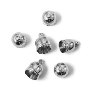 Cord end with eye, platinum coloured, glue-in end 8/7mm., 6pcs.