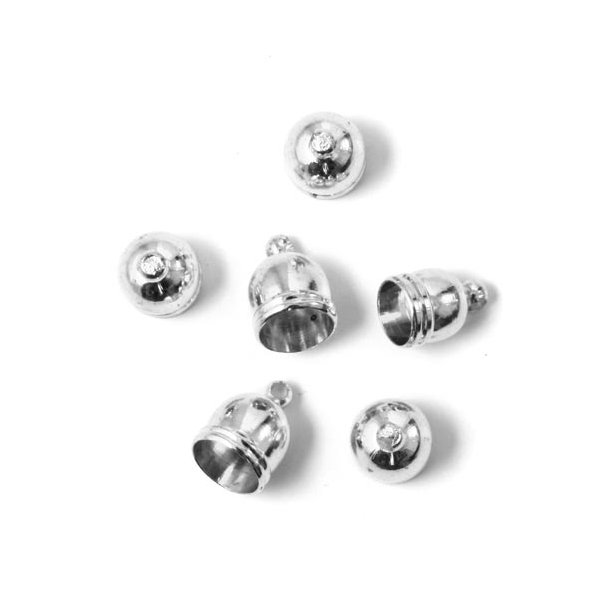 Cord end with eye, silver plated brass, glue-in end 8/7mm., 6pcs.