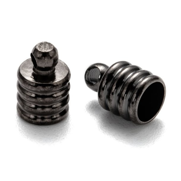Cord end with grooves and loop, black brass, 10x5mm, hole size 4,5mm, 10pcs