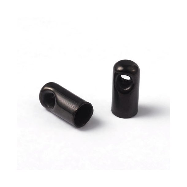 Cord end with integrated eye, black steel, 10x5mm, hole size 4mm, 4pcs
