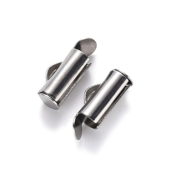 Tube cord end, small, gunmetal, dark steel, 10x4mm, 6pcs.
