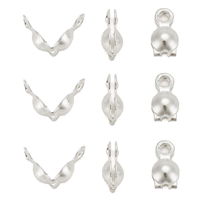 Endabschlüsse, Knotenverstecker mit Ösen, versilbertes Messing, 4x7 mm, 6 Stk.