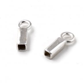 Cord end, silver, square shaped, inner hole size 2.2x2.2mm, 2pcs