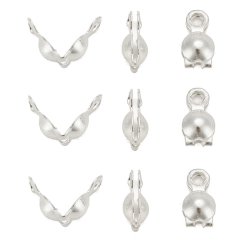 Endabschlsse, Knotenverstecker mit sen, versilbertes Messing, 4x7 mm, 6 Stk.