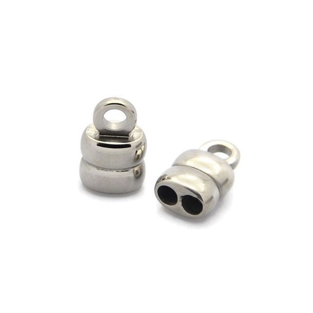 Cord end with eye, stainless steel, 2 holes, hole size 3mm, 1pcs.
