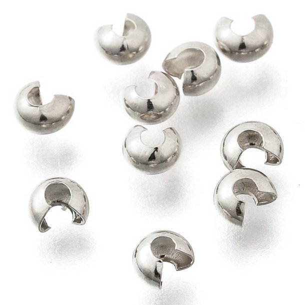 Crimp cover, hides knots or crimps, stainless steel, 3mm. 10pcs.