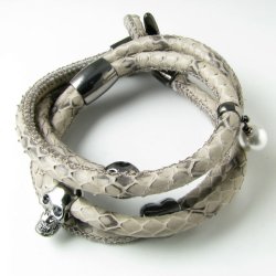 Gro&szlig;kauf echtes Schlangenleder, am Rand gen&auml;ht, grau gemustert, 5 mm, 10 m