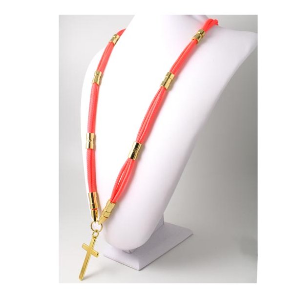 Neon necklace with steel beads and cross.