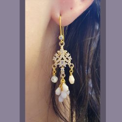 Ohrhaken mit Zirkonia und offener se, vergoldetes Silber, 27 mm, 2 Stk.