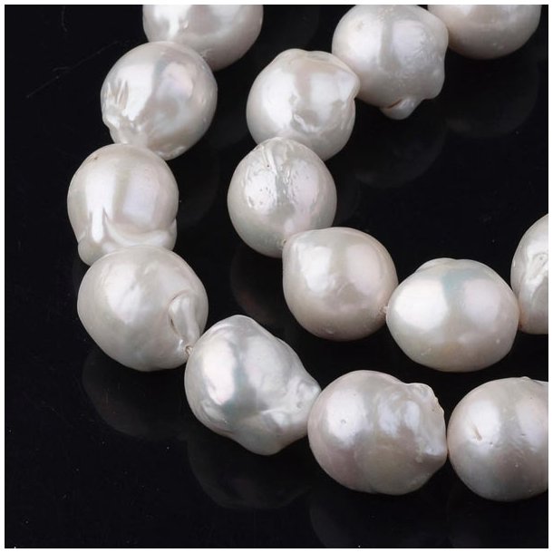 Freshwater pearl, white, baroque Keshi style, A-grade, 12-16x11 mm, 2pcs