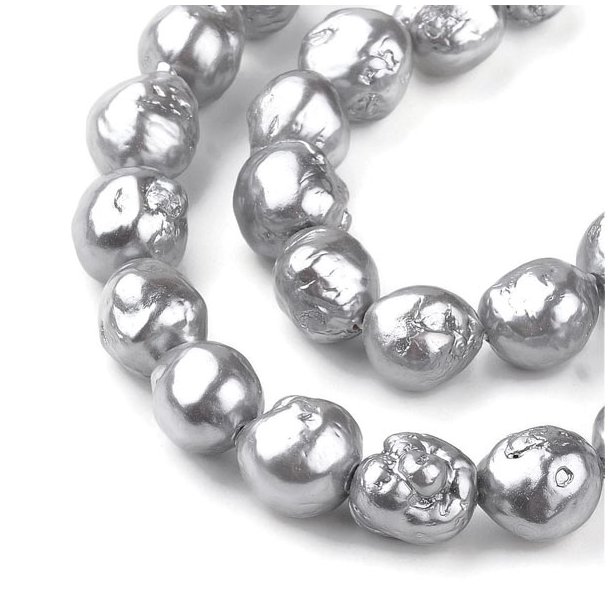 Freshwater pearl, silver grey, small Keshi style, ca. 14-16x14 mm, 2pcs