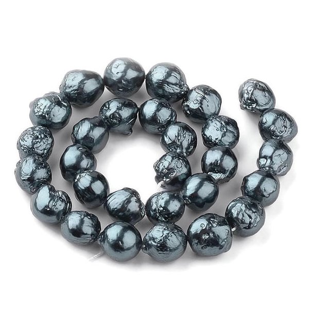 Freshwater pearl, blue greyish metallic, Keshi style, ca. 12x13mm, 28pcs
