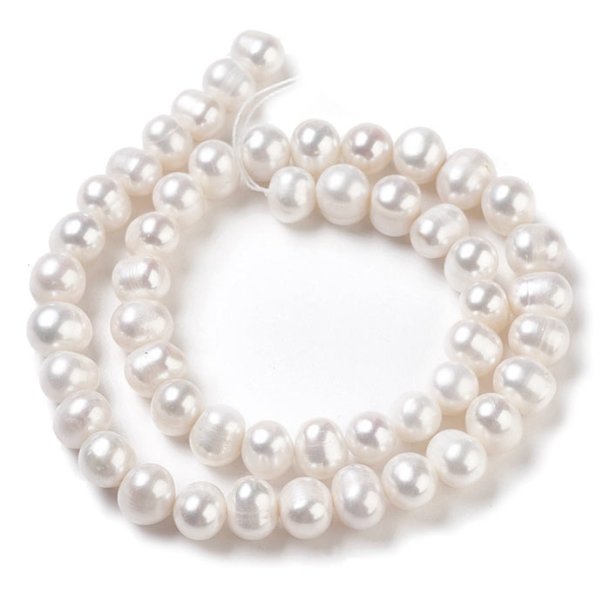 Freshwater pearl, white, potato, drilled sideways, 7,5x8,5mm. appx. 56pcs
