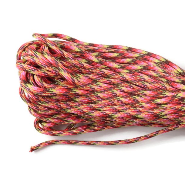 Paracord, camouflage, pink, yellow, red, 3-4mm, 2m