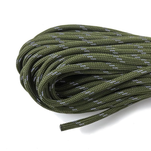 Parachute line, army green with reflective markings, 3-4 mm, 2 m