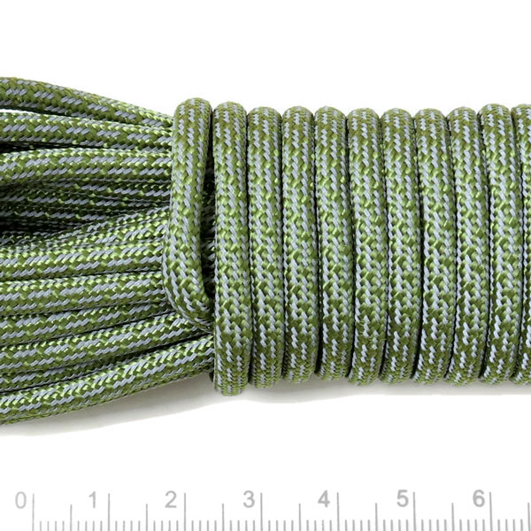 Fallschirmschnur / Paracord, Super Reflex, Moosgrün mit Matrix-muster, 3-4 mm, 2 m
