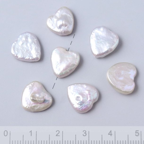 Freshwater pearl, heart, pearly white, flat, appx. 12x12x4 mm, 2 pcs.