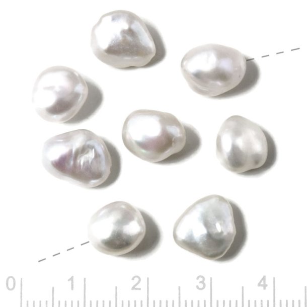 Freshwater pearl, half-drilled, white, baroque, ca. 10x8x7mm, A-grade, 4pcs