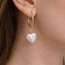 Freshwater pearl, heart, pearly white, flat, appx. 11x11x4 mm, 2 pcs.