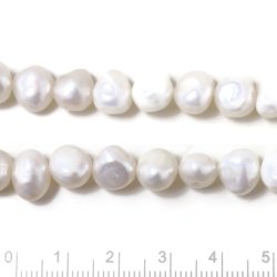 Ferskvandsperle, hel streng, barok hvid, 8x9x7 mm, A-grade, ca. 48 stk