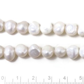 Ferskvandsperle, barok hvid, ca. 8x9x7 mm, A-grade, 6 stk