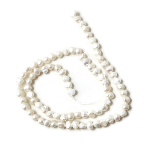 Ferskvandsperle, hel streng, barok, hvid, A-grade, 4,5x5,5 mm, ca. 75 stk