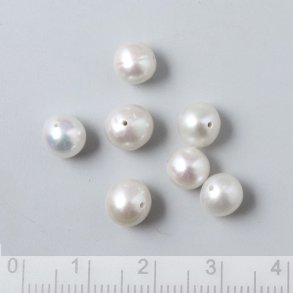 Ferskvandsperle, hvid, potato, 6x7 mm, A-grade, 6 stk