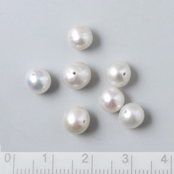 Ferskvandsperle, hvid, potato, 6x7 mm, A-grade, 6 stk