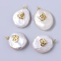 S&uuml;&szlig;wasserperlen-Anhang, Ohm m. Zirkon, wei&szlig;, Messing vergoldet, ca. 20x14x8 mm, 1 Stck