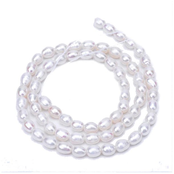 Freshwater pearl, full strand, white rice, A-grade, approx 5.5x4mm, 70pcs
