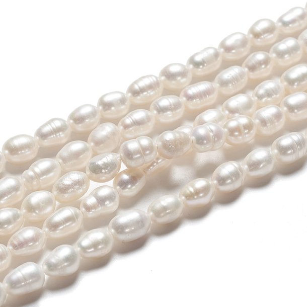 Freshwater pearl, white rice-shaped, appx. 6x4.5 mm, 6 pieces