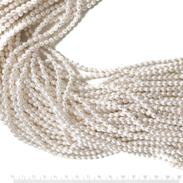 Freshwater pearl, full strand, white rice, ca. 5x3.5mm, A-grade, appx 78 pcs