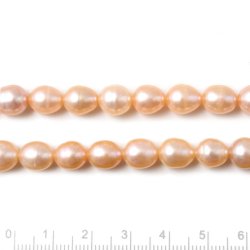 Freshwater pearl, full strand, peach color, rice shape, 9x7,5mm, A-grade, appx. 42pcs