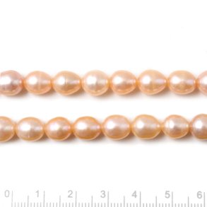 Freshwater pearl, peach color, rice shape, 9x7,5mm, A-grade, 6 pcs
