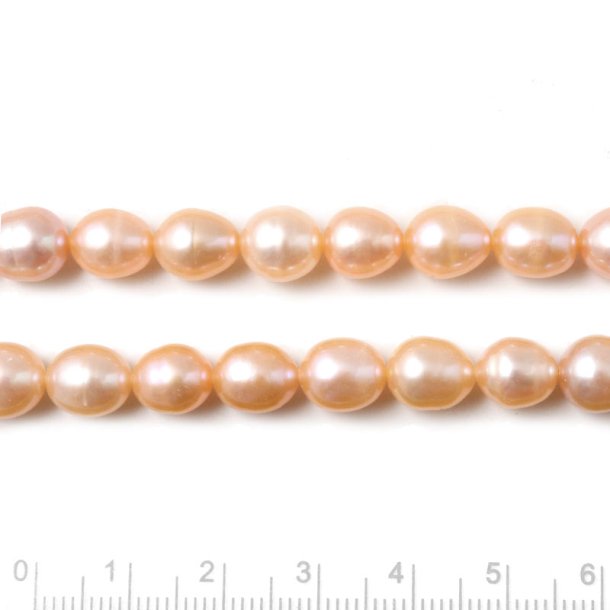 Freshwater pearl, peach color, rice shape, 9x7,5mm, A-grade, 6 pcs