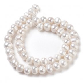 Swasserperlen, ganzer Strang, wei, rund, ca. 8,5x9,5 mm, Strang A-grade, ca. 44 Stk