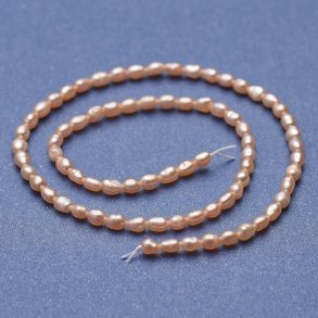 Swasserperle, ganzer Strang, pfirsich, Oval uneben, 5x3,5 mm, ca. 70 Stk