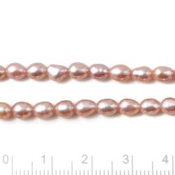 Swasserperle, ganzer Strang, pfirsich, Oval uneben, 6x4 mm, A-grade, ca. 65 Stk