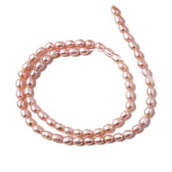 Swasserperle, ganzer Strang, pfirsich, Oval uneben, 6x4 mm, A-grade, ca. 65 Stk