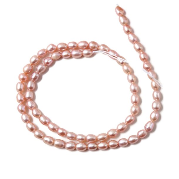 Freshwater pearl, full Strand, dark peach, rice, 5x4 mm, A-grade, ca. 65pcs